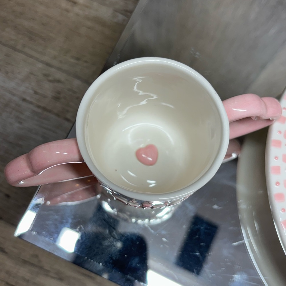 CUTE MUD PIE PRINCESS CROWN PINK & WHITE CHILDS DIVIDED CERAMIC PLATE AND CUP - Picture 3 of 11